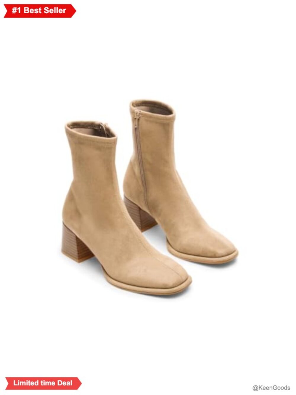 Faux Suede Square Toe Ankle Boots Chunky Stacked Heel Zip Up Booties